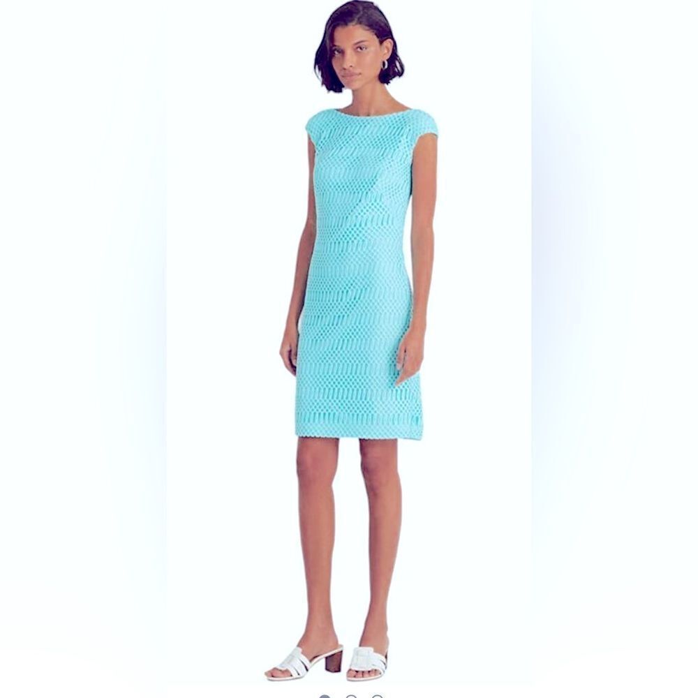NWT- Lauren Ralph Lauren Lattice Lace Cap-Sleeve Dress Aqua Blue - 12P
